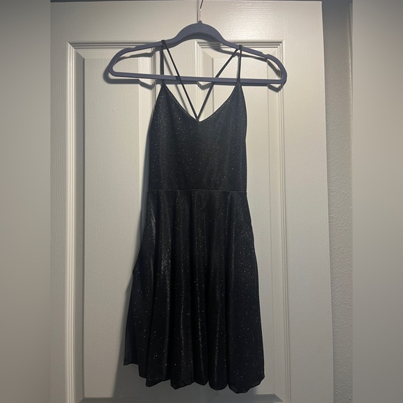 Black Sparkle Skater Dress Long Sleeve Skater Black Glitter Skater Dress  Romper Long Sleeve